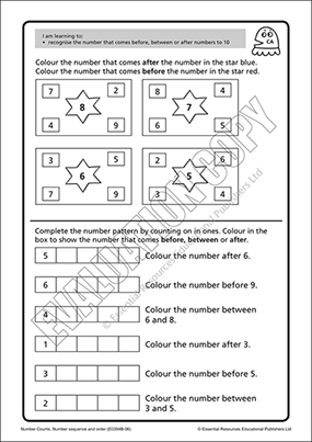 Numbers that come before,  after or between a number to 10 Cover