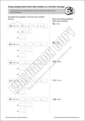 Use compensation from tidy numbers to solve division problem Cover